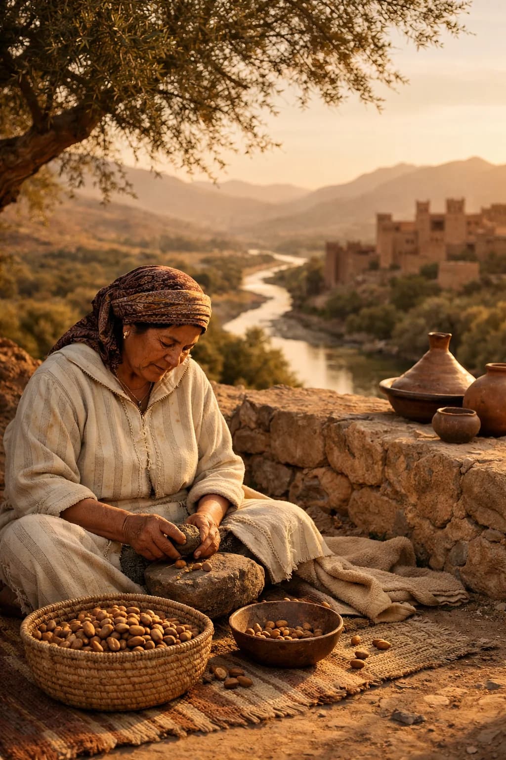 مشهد من حرفة الأرغان في وادي سوس بالمغرب ضمن قصة آصال بيوتي